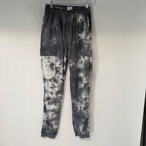 Kuwallatee Jogger Pants Womens Medium Gray White  Pull On Tie Dye Cargo Pocket